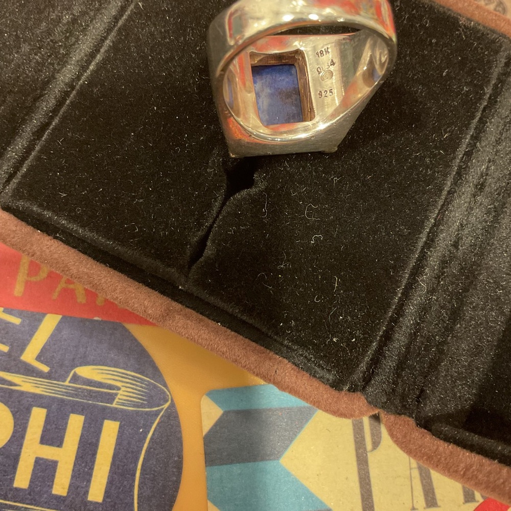 Elegant Blue Lapis Stone 18k and Sterling Silver Ring in Velvet Box - Picture 6 of 8